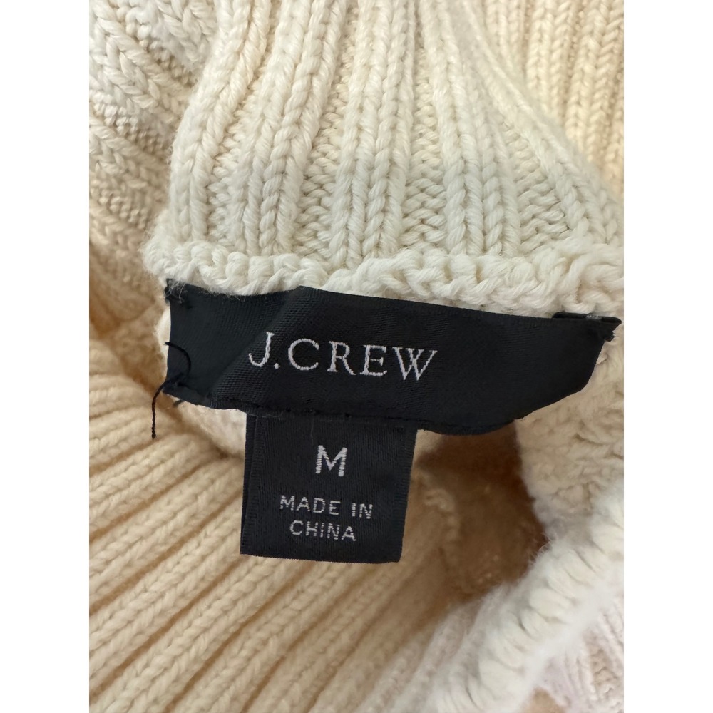 J.Crew Womens Ivory Cotton Cable Knit Fisherman Sweater Mock Neck BD709 Size M - Picture 2 of 7